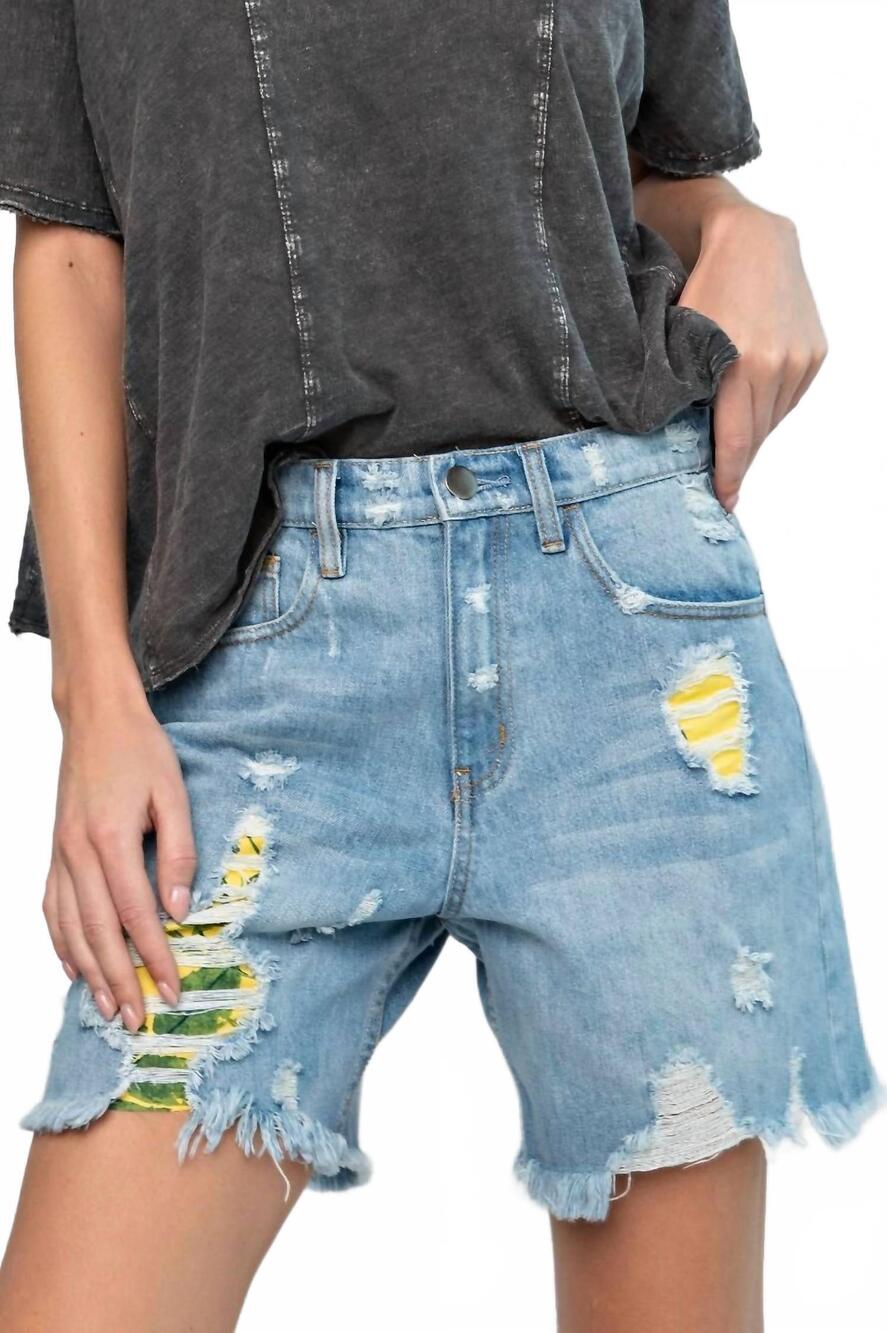 NEW EASEL distressed high-rise shorts in washed denim